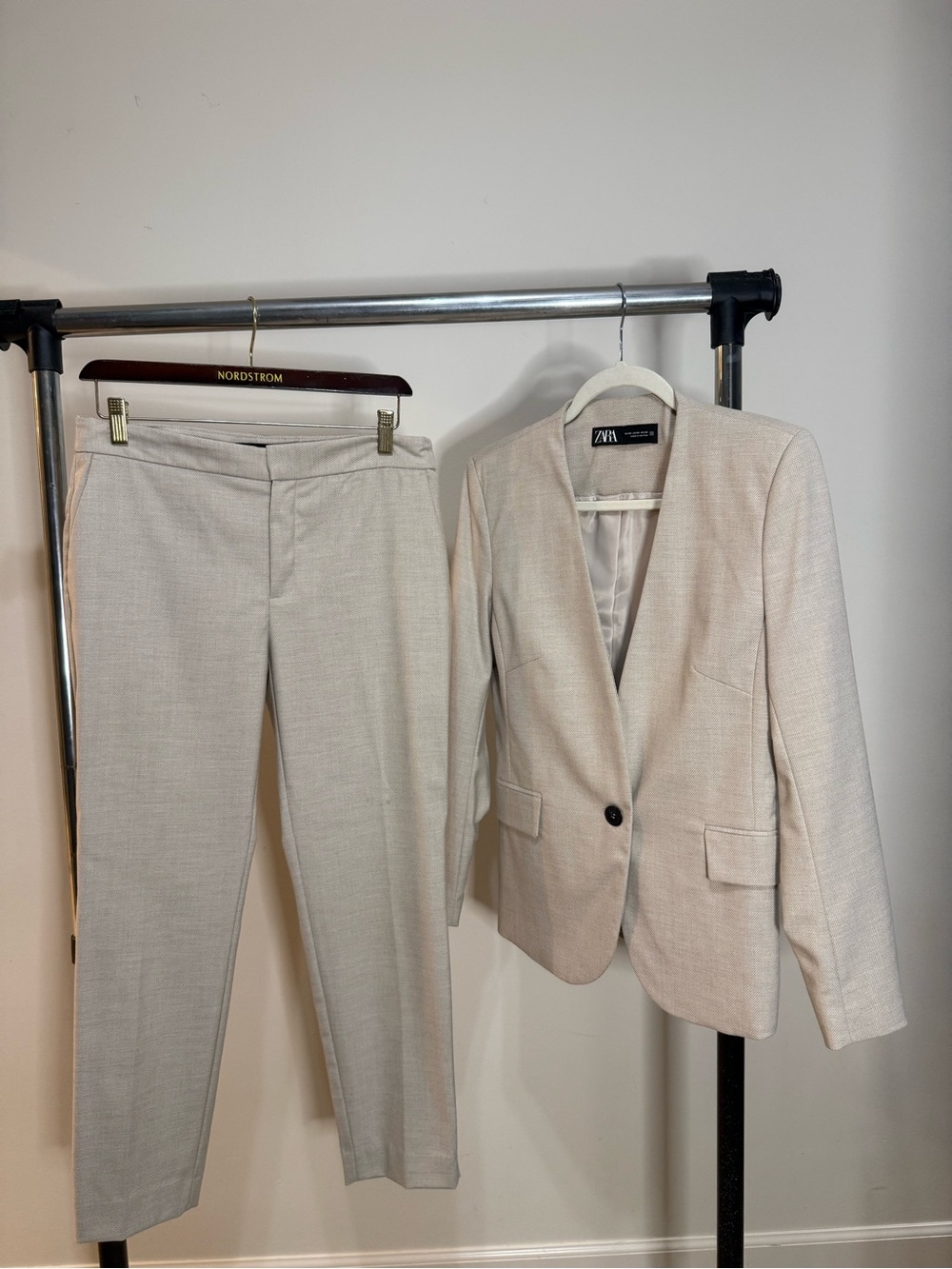Zara Light Beige Wonen’s  Two-Piece Suit Jacket & Trousers